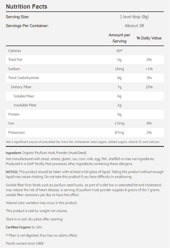 Psyllium Husk v prahu / organski - 340 gramov