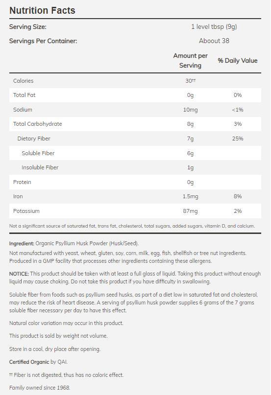 Psyllium Husk v prahu / organski - 680 gramov