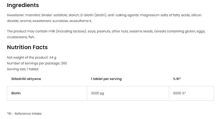 Biotin 2500 mcg | Pastili 360 podjezičnih tablet