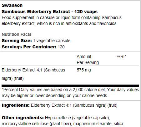 Sambucus Elderberry Extract 575 mg 120 kapsul
