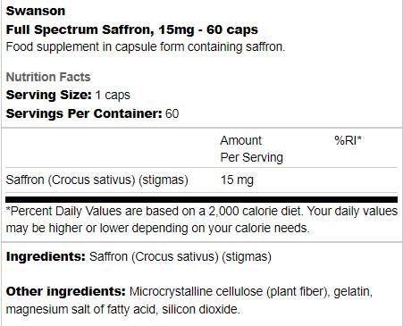 Safran s polnim spektrom 15 mg 60 kapsul