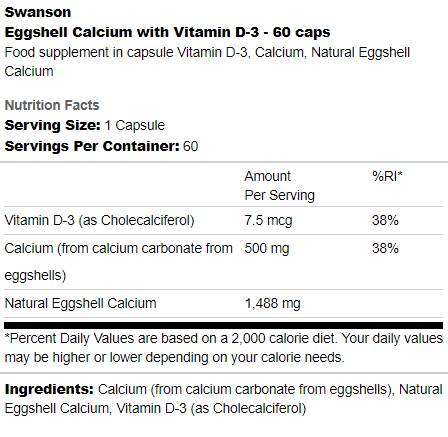 Kalcij jajčne lupine z vitaminom D-3 60 kapsul
