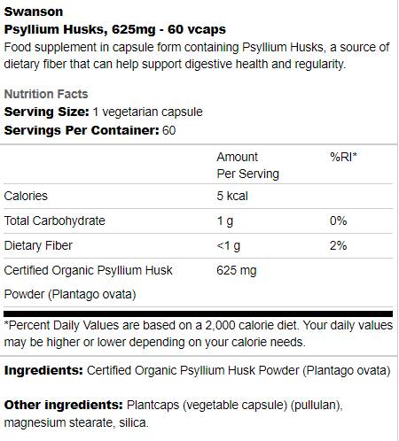Psyllium Husks 625 mg 60 kapsul