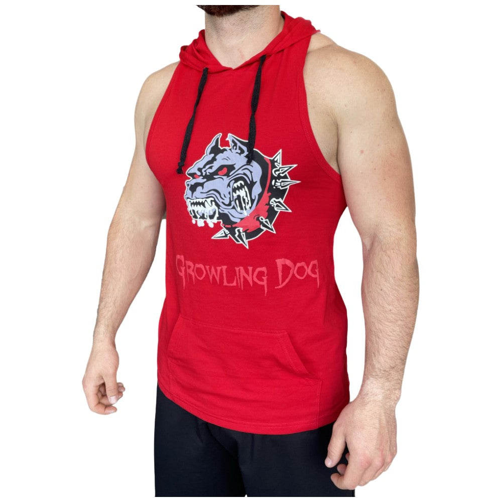Tank Top Growling Dog s hoodiejem - rdeči / rezervoar Top Rogling Dog s kapuco - rdeča