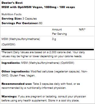 Najboljši veganski MSM 1000 mg | Z Optimsm - 180 kapsul