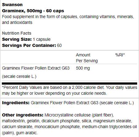 Graminex 500mg | Izvleček cvetnega cvetnega prahu 60 kapsul