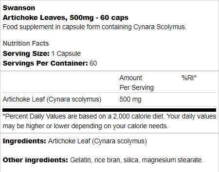 Artičoka pušča 500 mg 60 kapsul