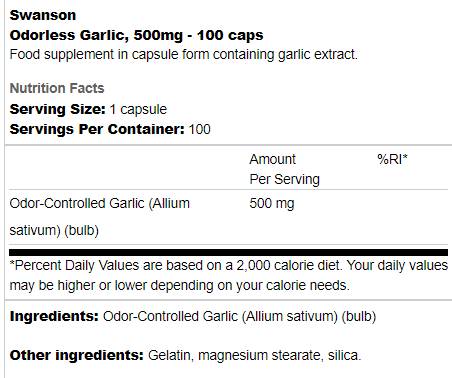 Česen brez vonja 500 mg 100 kapsul