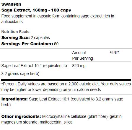 Sage Extract 160 mg 100 kapsul