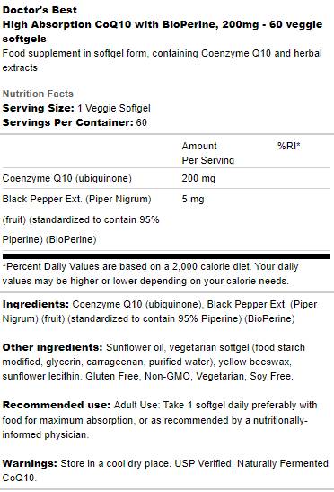 Najboljši CoQ10 z bioperinom 200 mg - 60 gel kapsul