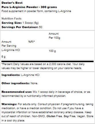 Najboljši čisti L -arginin prah - 300 gramov