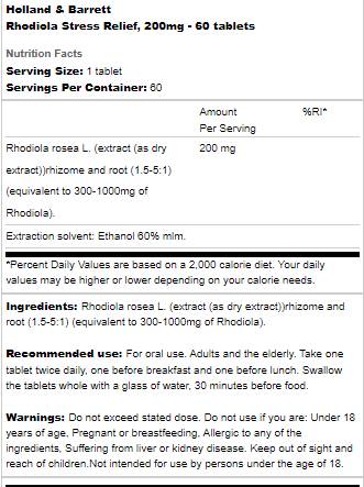 Rhodiola Stres Relief 200 mg - 60 tablet