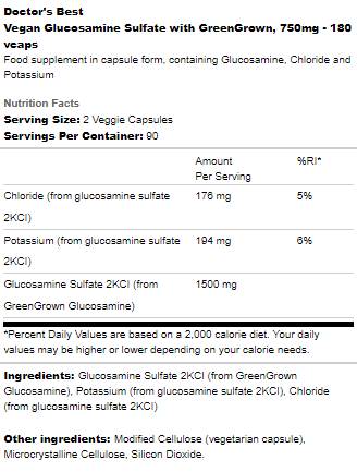 Veganski glukozamin sulfat 750 mg | Z GreenGrownom - 180 kapsul