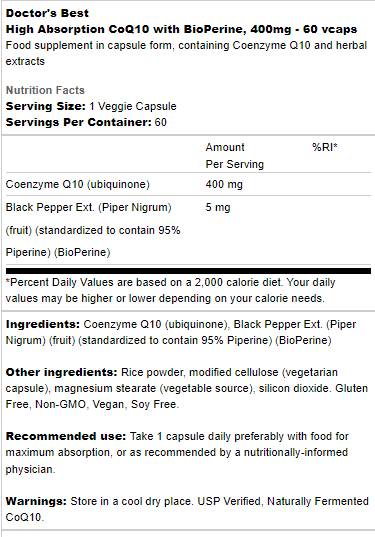 Najboljši CoQ10 z bioperinom 400 mg - 60 kapsul