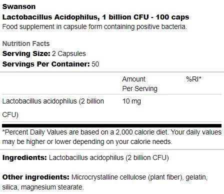 Lactobacillus acidophilus 1 milijarda CFU 100 kapsul
