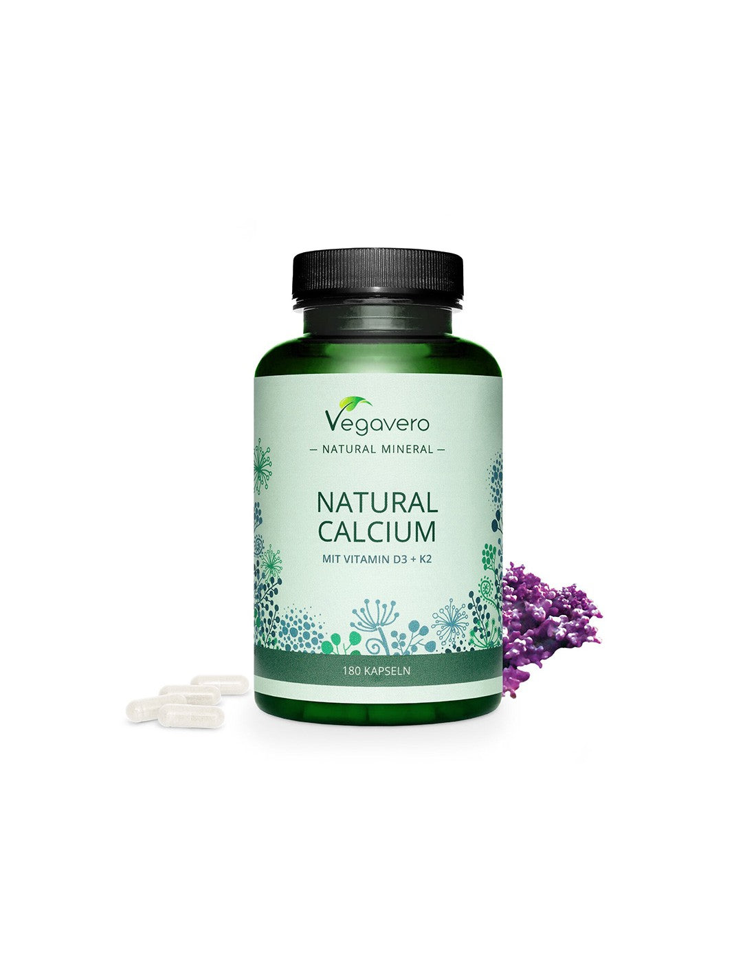 Naravni kalcij z vitaminom D + K2 - zdrave kosti in zobje, 180 kapsul <tc>Vegavero</tc>
