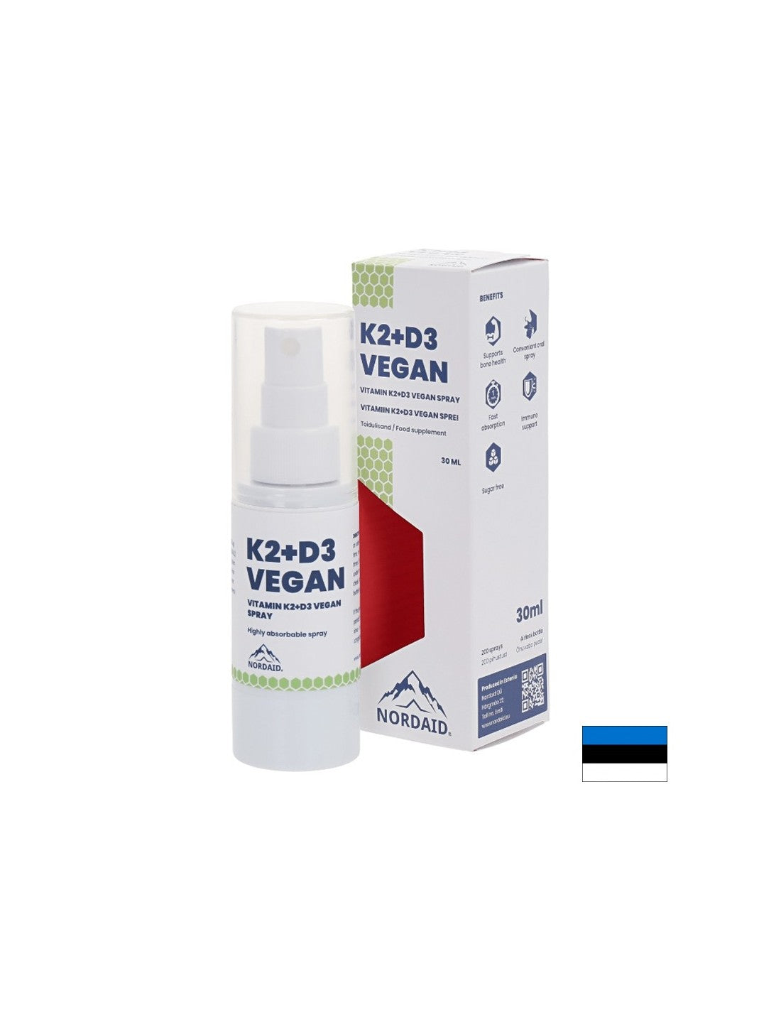 Veganski vitamini K2 (25 µg) + D3 (1000 iu) - zdravje srca in kosti, močna imunost, razpršila za ustnice, 30 ml, 200 razpršila