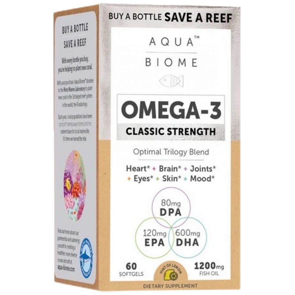 Aqua Biome omega -3 klasična moč 1200 mg - 60 gel kapsul