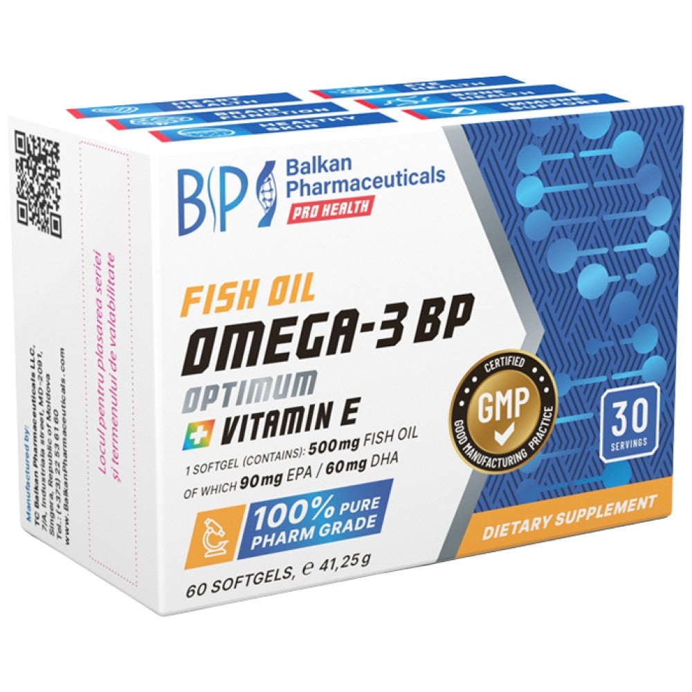 Omega-3 bp optimalno | Z vitaminom E - 60 gel kapsul