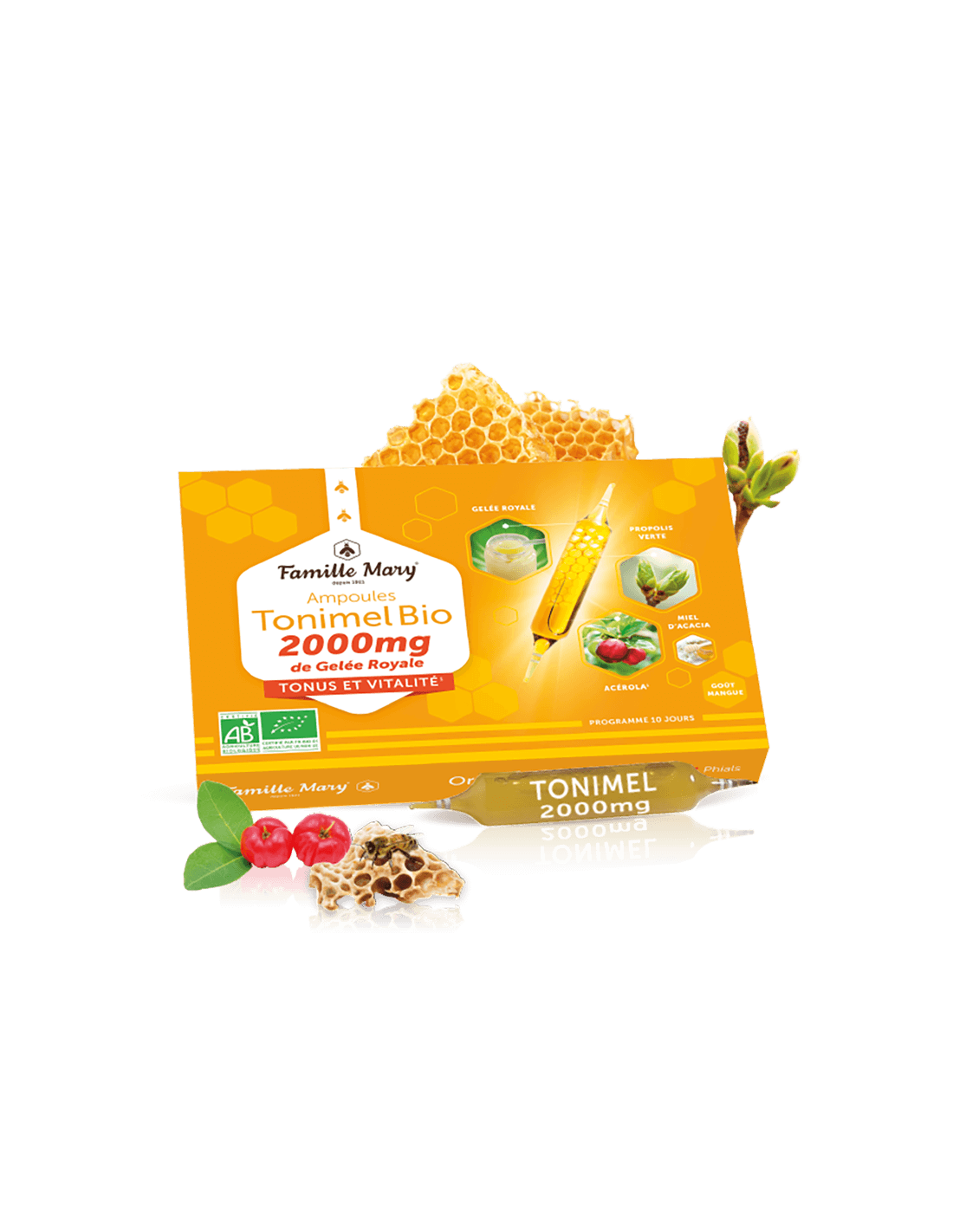 Ampule za ton, energijo in imuniteto (z Royal Jelly 2000 mg), Bio, 10 ampules za pitje, pomarančni okus