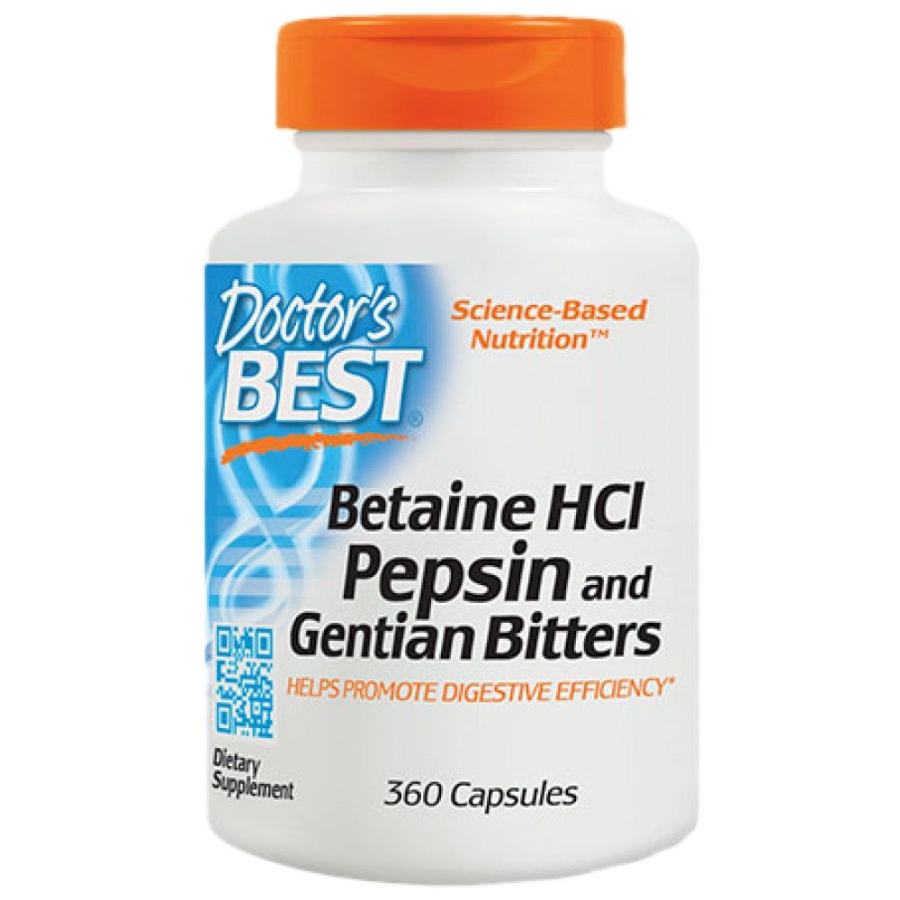 Najboljši Betaine HCl 650 mg / s pepsin & Gentian Bitters - 360 kapsul