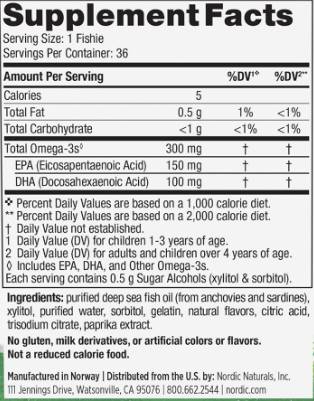 Nič sladkorja omega -3 ribe 300 mg - 36 žvečilnih gelskih kapsul