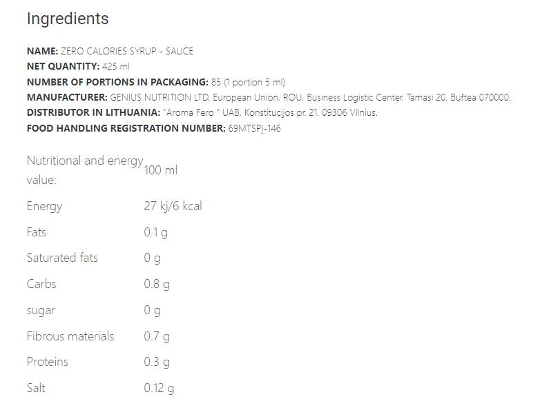 Sirup z ničelnimi kalorijami - 425 ml