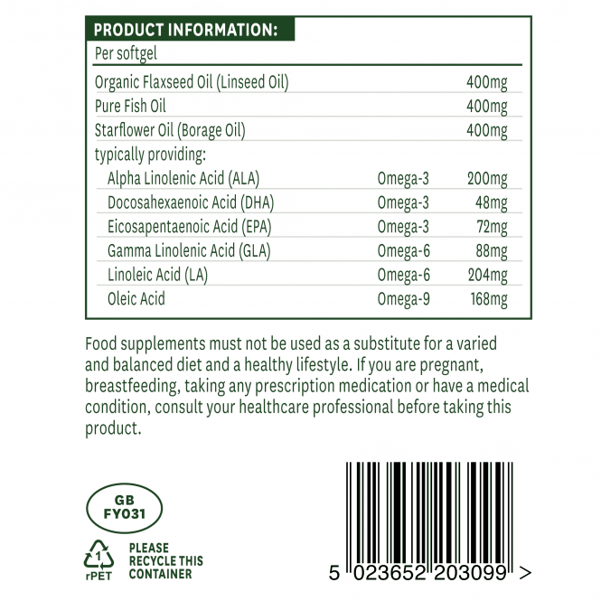 Omega 3-6-9 (popolna Efa omega 3, 6 + 9) 1200mg 90 SoftGels NaturesAid