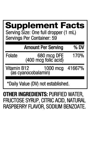 Vitamin B12 and Folic Acid Drops 1000 mcg / 60 ml - Nutra Best Europe