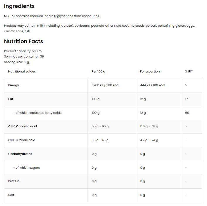 MCT kokosovo olje | Premium kakovost C8 + C10 500 ml