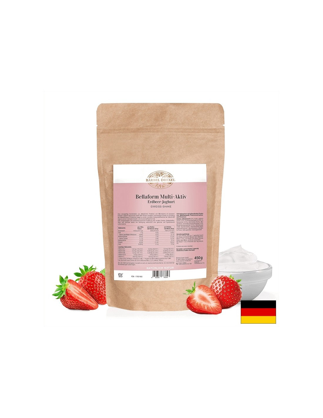 Naravni beljakovinski tresenje v prahu - prehrani, zdrav in polnjenje, 450 g, z jagodnim jogurtom