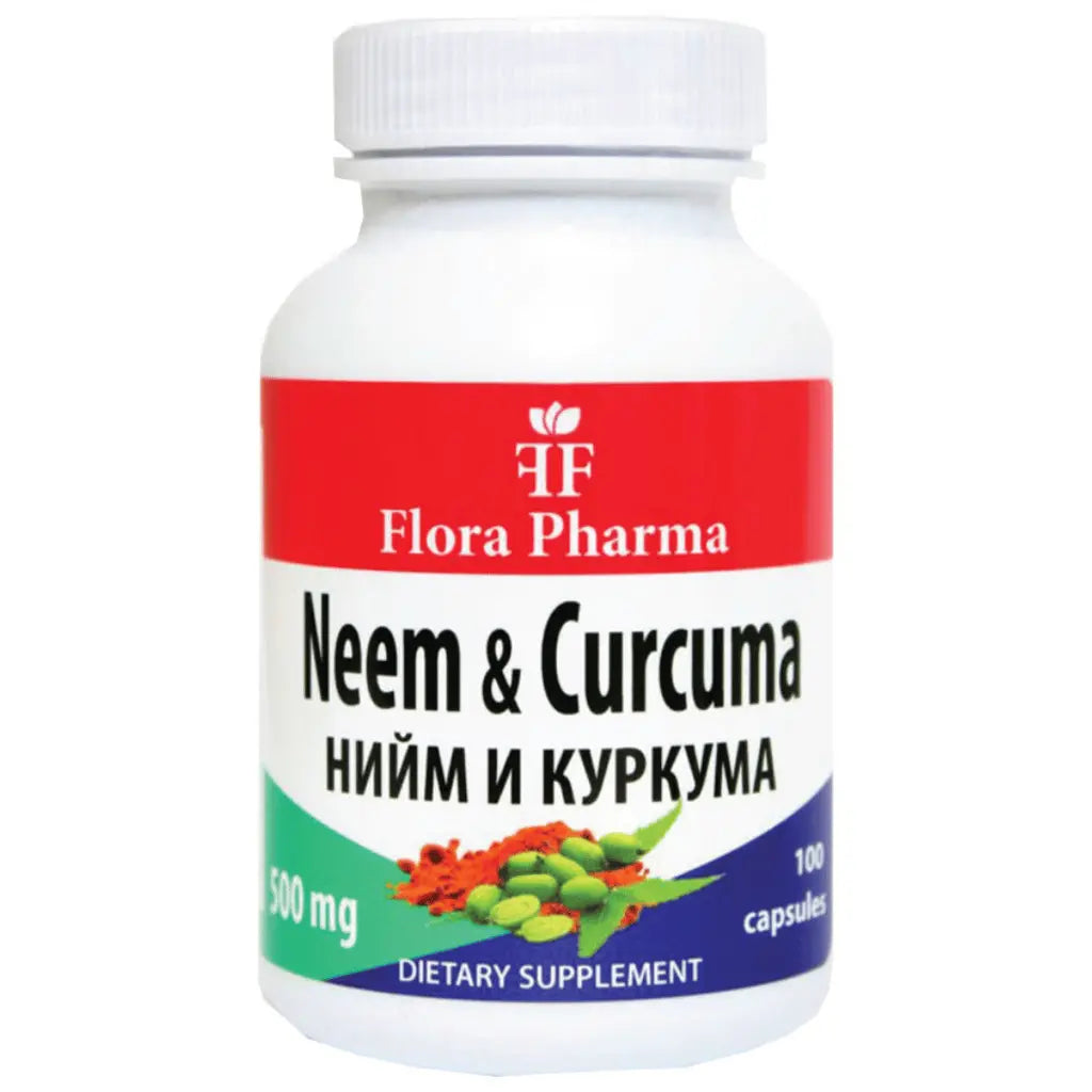 Neem in kurkuma 500 mg. / Neem & Curcuma Longa / 100 Capsules Flora Pharma
