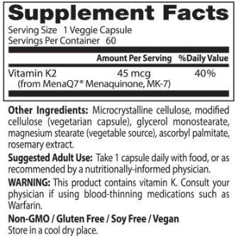 Najboljši naravni vitamin K2 MK -7 45 mcg - 180 kapsul