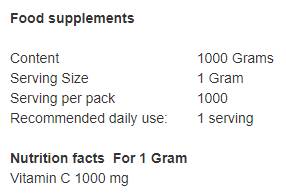 Antioksidant vitamina C | 100% vitamina C v prahu - 1000 gramov
