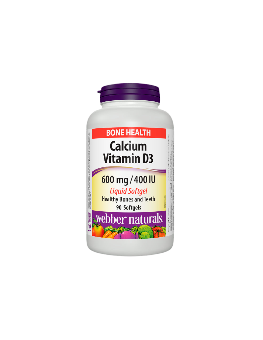 Kalcij 600 mg + vitamin D3 400 IE - Kostno-mišični sistem, 90 <tc>Webber Naturals</tc> Tekoče mehke gele
