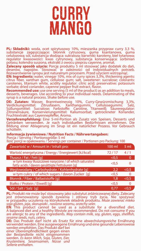 Zero kalorična omaka | Curry mango - 500 ml