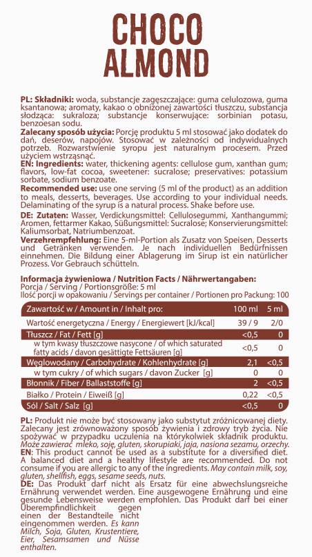Sirup ničelna kalorija | Choco Almond - 500 ml