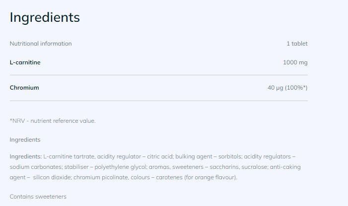 Zlatni L -karnitin 1000 + krom / 20 šumeči zavihki - 0