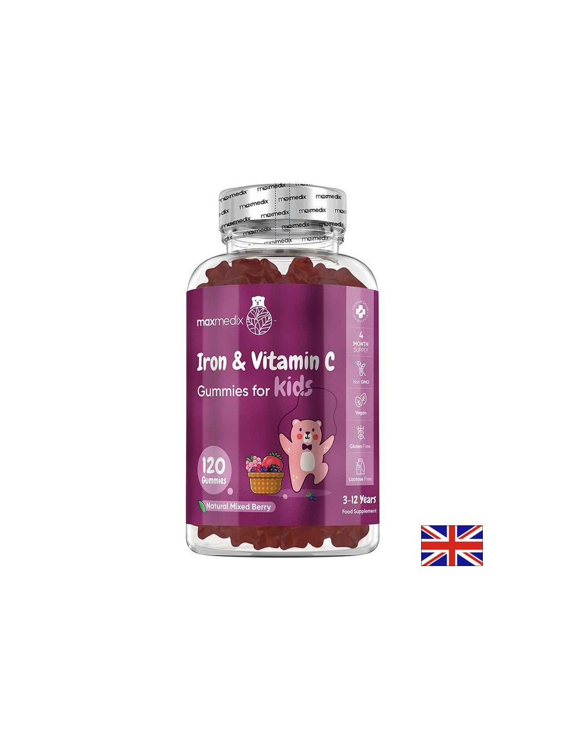 Anemija - železo 7 mg + vitamin C 10 mg (za otroke), 120 železov tablete, jagodičja okus