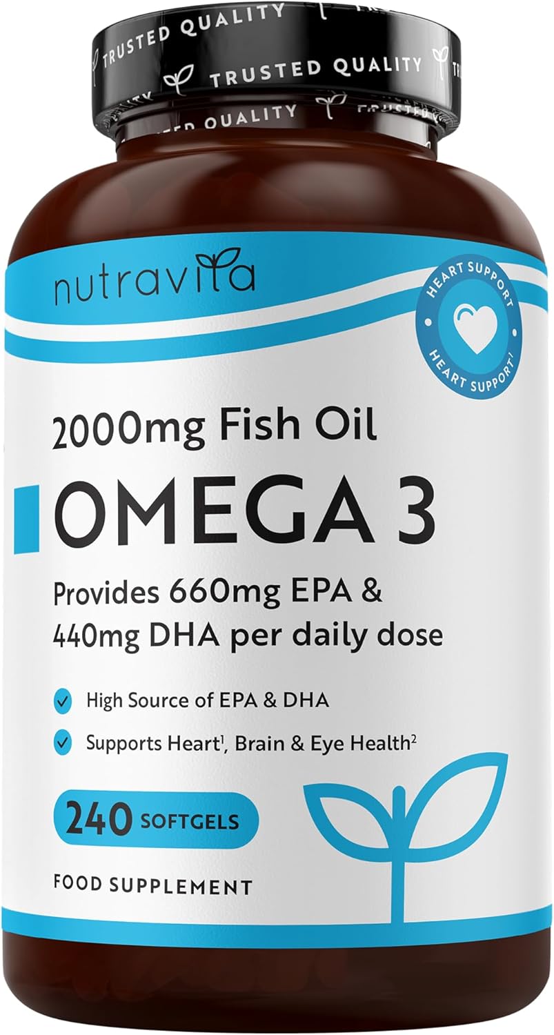 Omega 3 2000 mg /EPA 660 mg, DHA 440 mg/ Čisto ribje olje /240 kapsul, 120 odmerkov/ <tc>Nutravita</tc>