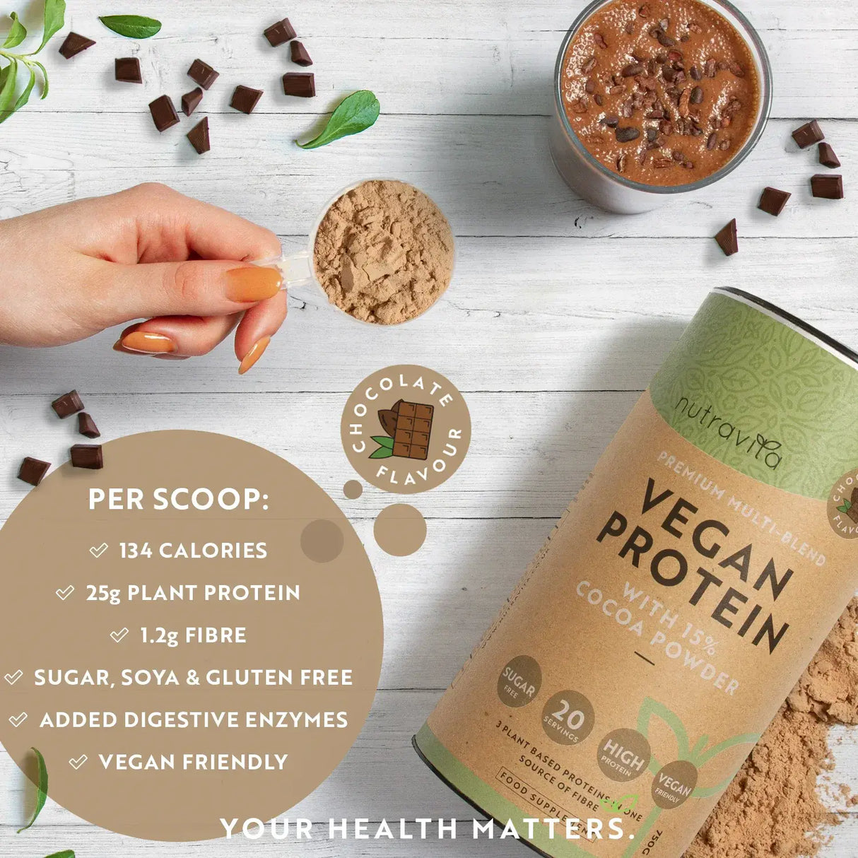 Veganske beljakovine + encimi - 750 g (čokolada) <tc>Nutravita</tc>