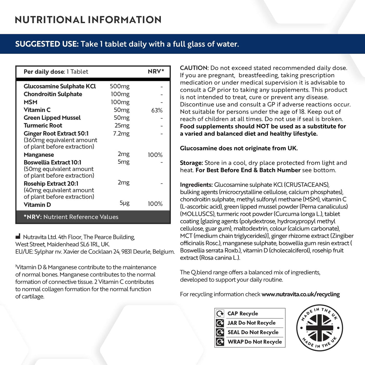 Skupni kompleks z glukozaminom, hondroitinom, MSM in manganom - 180 tablet (6 mesecev vnosa)