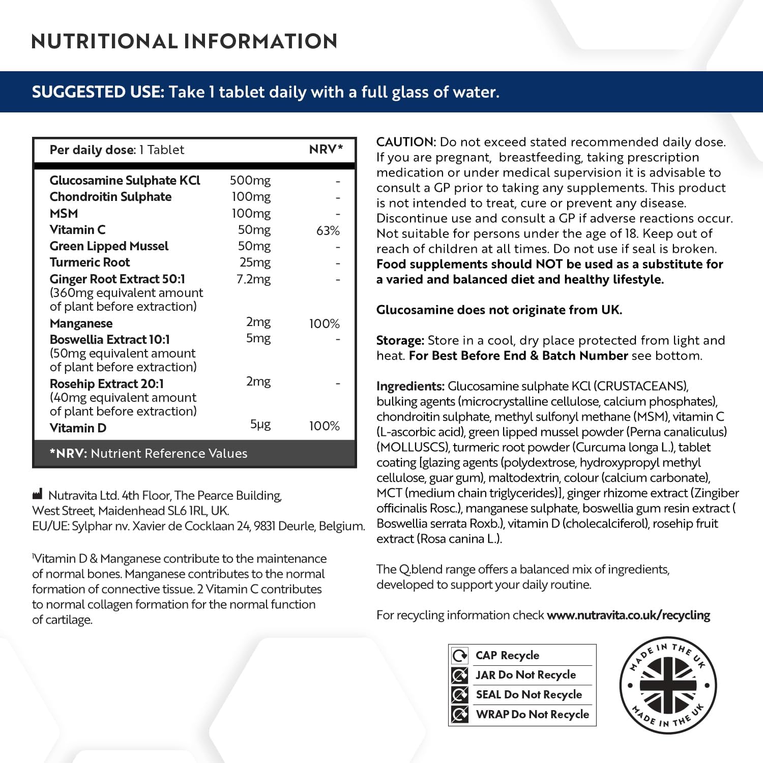 Skupni kompleks z glukozaminom, hondroitinom, MSM in manganom - 180 tablet (6 mesecev vnosa)