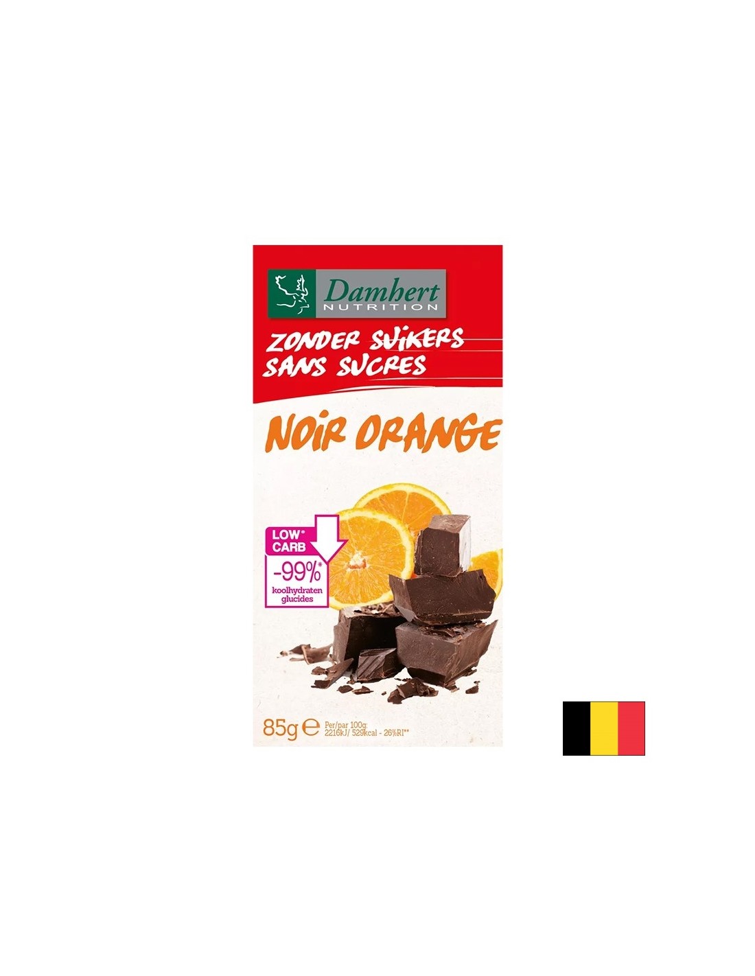 Temna čokolada z pomarančo (brez sladkorja), 85 g