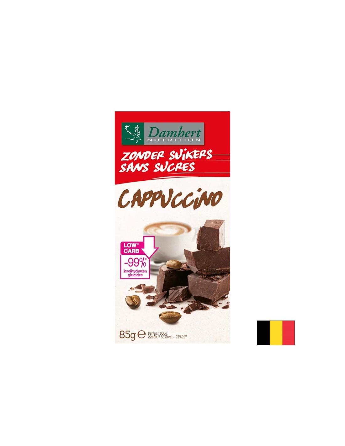 Čokolada z aromatizirano aromatizirano kapučino (brez sladkorja), 85 g