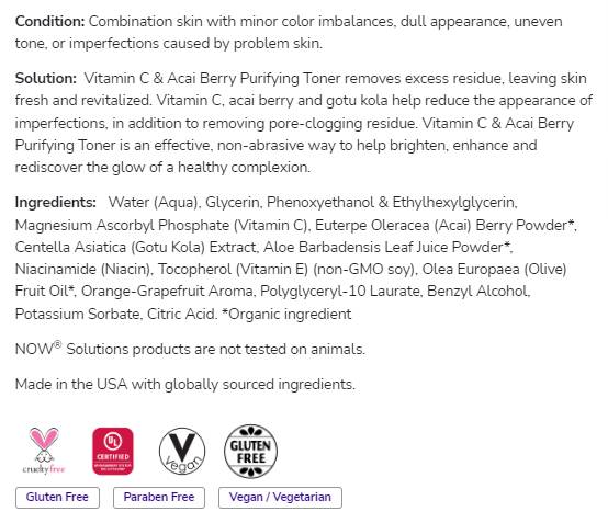 Toner za čiščenje vitamina C & Acai Berry | Brez parabena - 237 ml