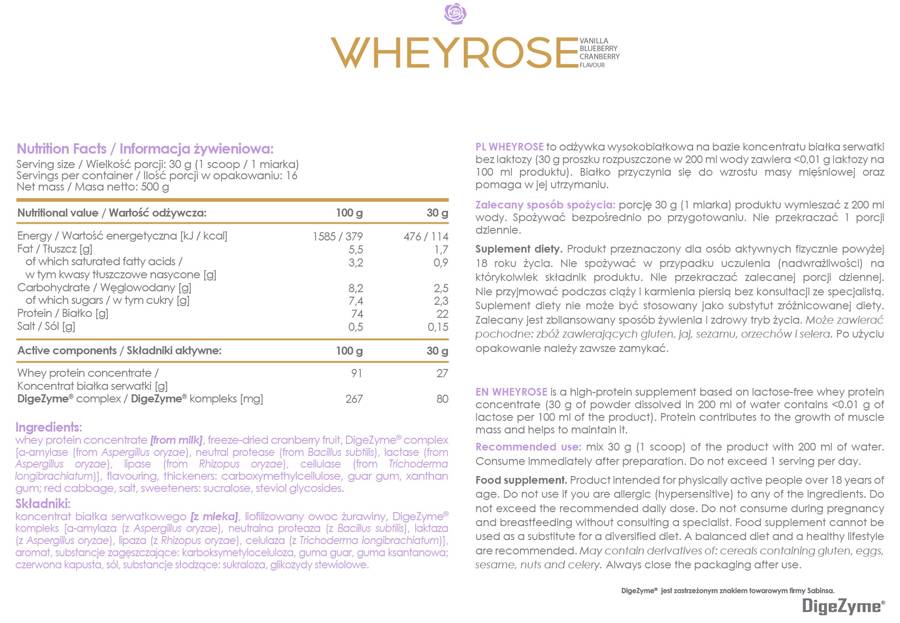 Alldeynn | Wheyrose - beljakovine brez laktoze z digecimom - 500 gramov