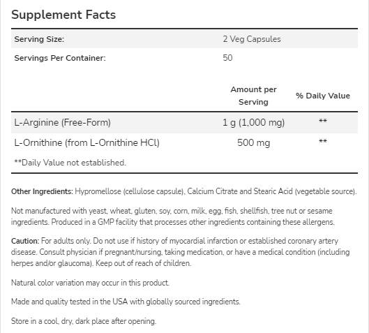 Arginin/ornithin 500/250 mg - 250 kapsul