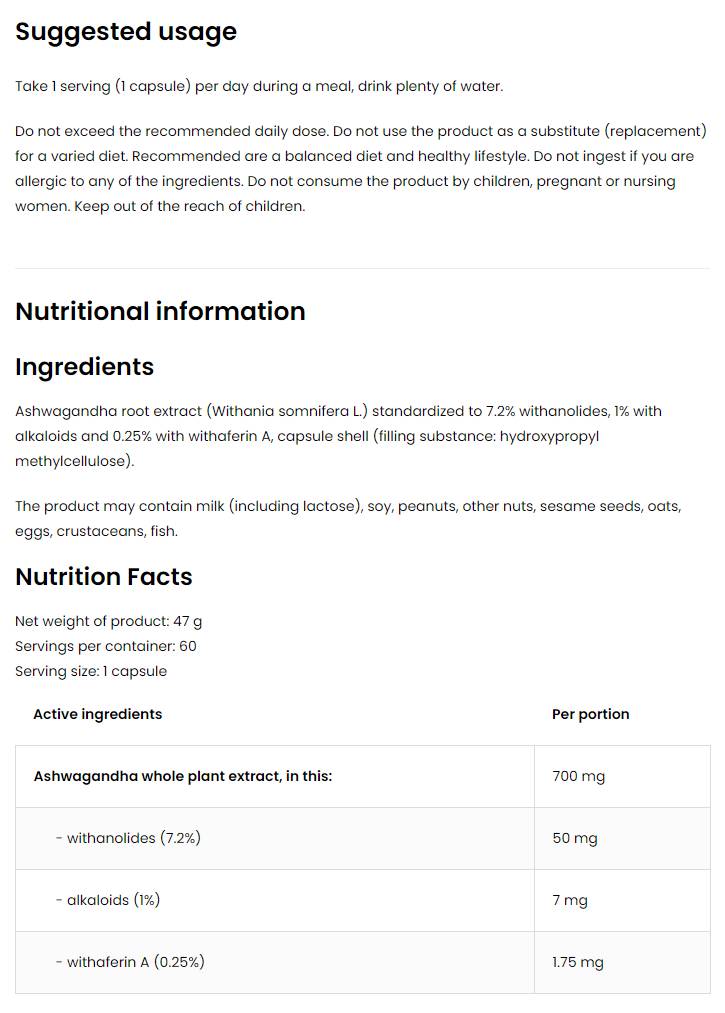 Ashwagandha 700 mg / vege 60 kapsul