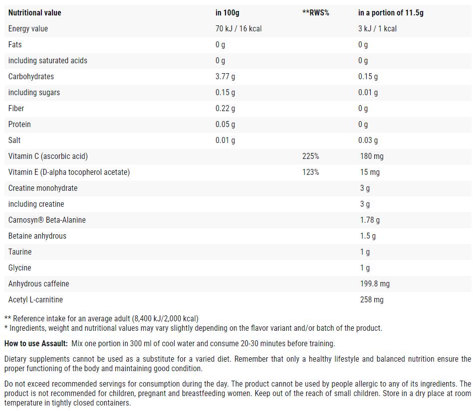 Assault Sport / Energy + vzdržljivost - 345 gramov
